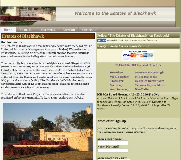 Estates of Blackhawk HOA – Website